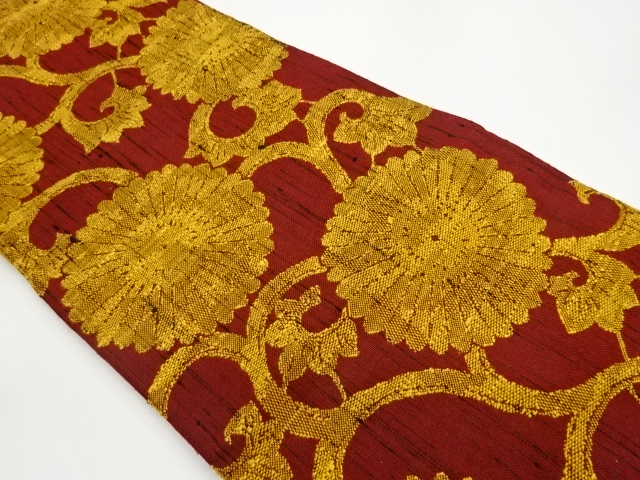 JAPANESE KIMONO / NAGOYA OBI / TSUMUGI / WOVEN ARABESQUE FLOWER & PLANT